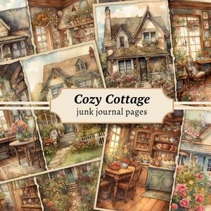 Cozy Cottage Junk Journal Pages, Digital Cottagecore Scrapbook Paper Kit, Vintage Floral Ephemera, Printable Watercolor Garden Collage Sheet