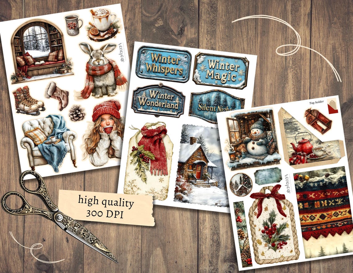Cozy Winter Add on Junk Journal Kit, Digital Scrapbook Paper, Snow ...