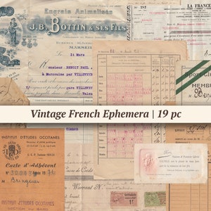 Vintage Franse ephemera | 19 stuks | digitale junk-dagboekkit, afdrukbaar collagevel, antieke brieven, handgeschreven papieren memorabilia, bon
