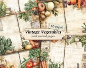 Vintage Vegetables Junk Journal Pages, Digital Scrapbook, Cooking Paper Kit, Old Cookbook Printable, Kitchen Ephemera, Recipe Collage Sheet