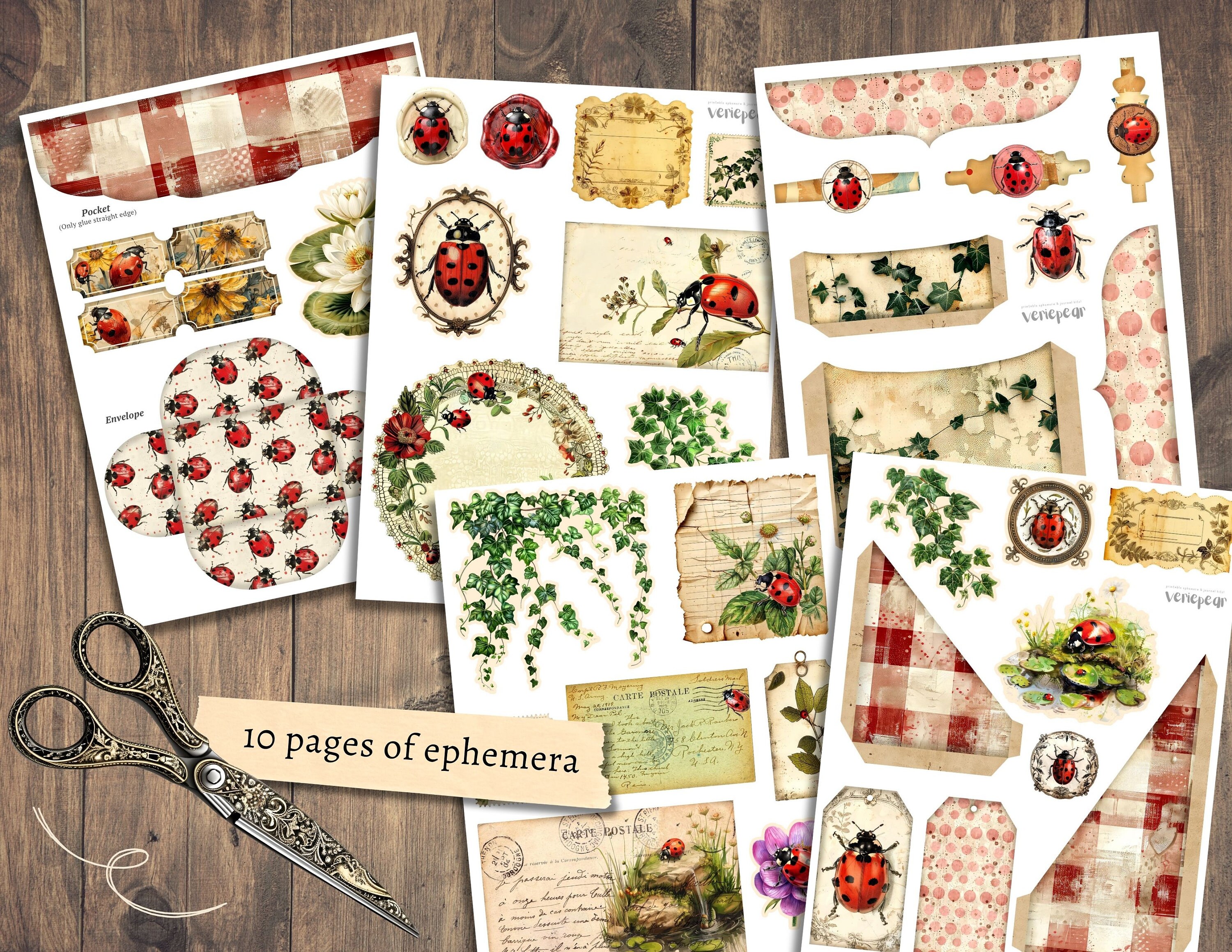 Ladybug Junk Journal Kit, Digital Scrapbook Paper, Ladybird Printable ...
