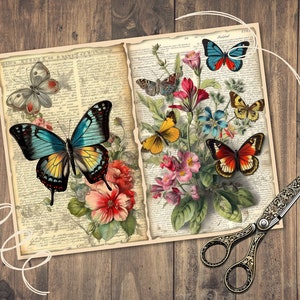 Vintage Butterfly Junk Journal Pages, Digital Floral Scrapbook Paper ...