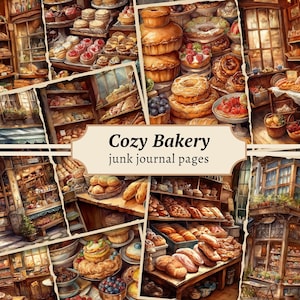 Cosy Bakery Junk Journal Pages, kit de papel para álbum de recortes digital, cozimento para impressão, folha de colagem de pastelaria, coisas efêmeras vintage, download de Cottagecore