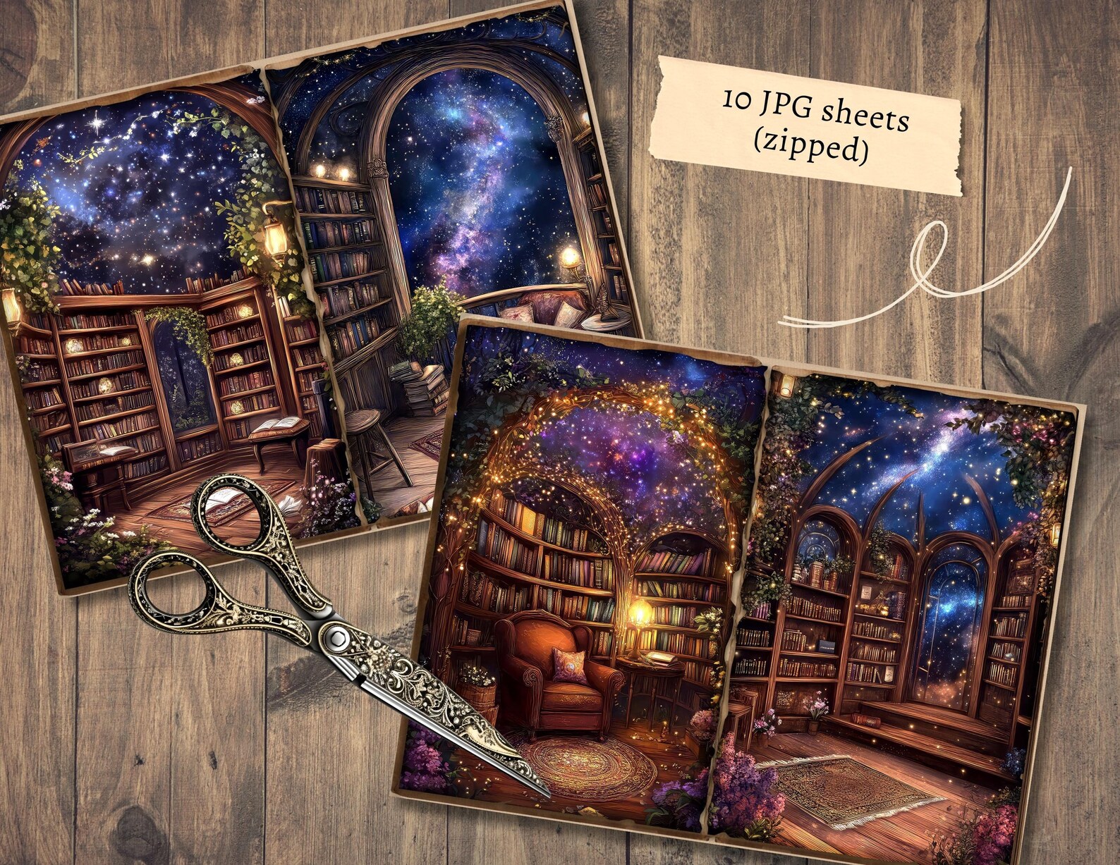 Magic Book Nook Junk Journal Pages, Digital Scrapbook, Midnight Paper ...