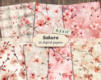 Sakura Digitale Papiere, Kirschblüten Scrapbook Kit, Orientalische Printable, Floral Rosa Junk Journal Seite, Japan Ephemera, Asiatische Collage Sheet