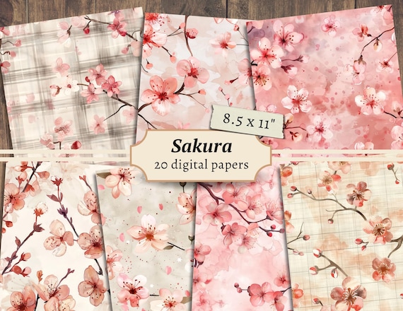 Sakura Digital Papers, Cherry Blossom Scrapbook Kit