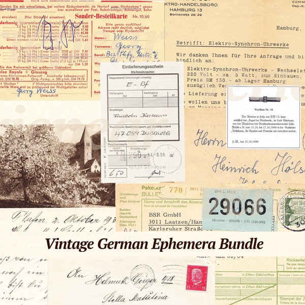 Vintage German Ephemera | 12 pc | antique letters | paper memorabilia | junk journal supplies | postcards | old handwriting | collage bundle