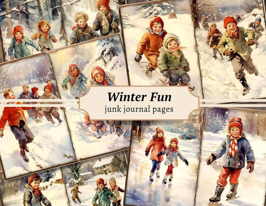 Winter Fun Junk Journal Pages, Digital Scrapbook Paper Kit, Snow ...