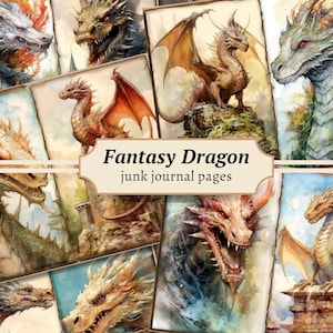 Fantasy Dragon Junk Journal Pages, Digital Scrapbook Paper Kit, Medieval Printable, Magic Collage Sheet, Vintage Ephemera, Castle Download