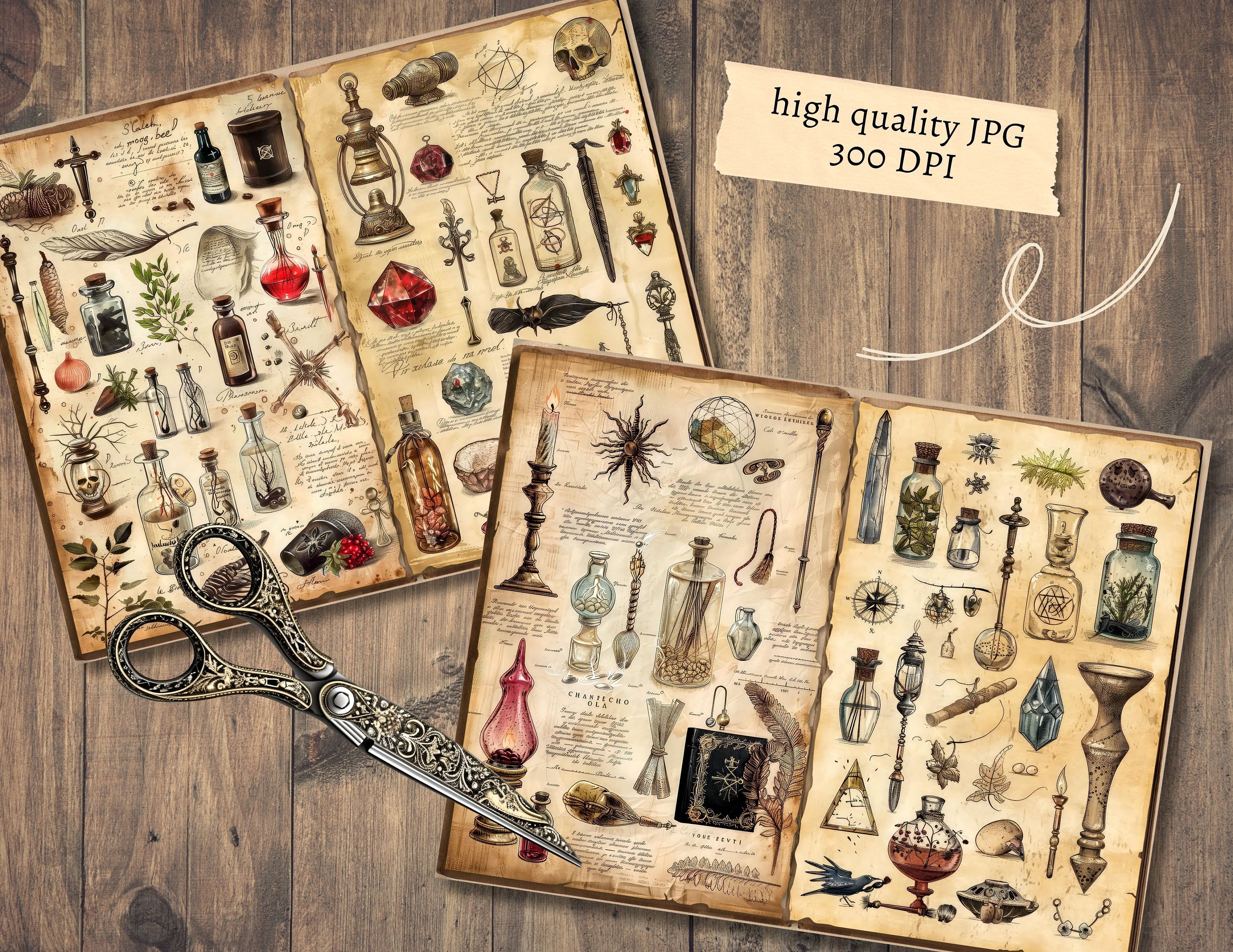 Book of Witchcraft Junk Journal Pages, Digital Scrapbook Paper Kit ...