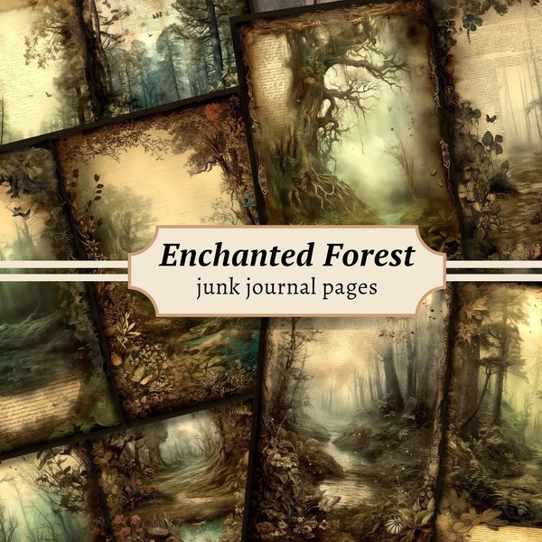 Enchanted Forest Junk Journal Pages, Printable Collage Sheet, Digital Scrapbook Paper, Dark Woodland Kit, Vintage Ephemera, Fantasy Download