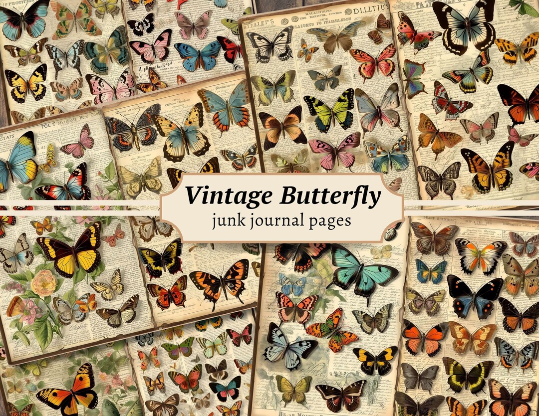 Vintage Butterfly Junk Journal Pages, Digital Scrapbook Paper Kit ...