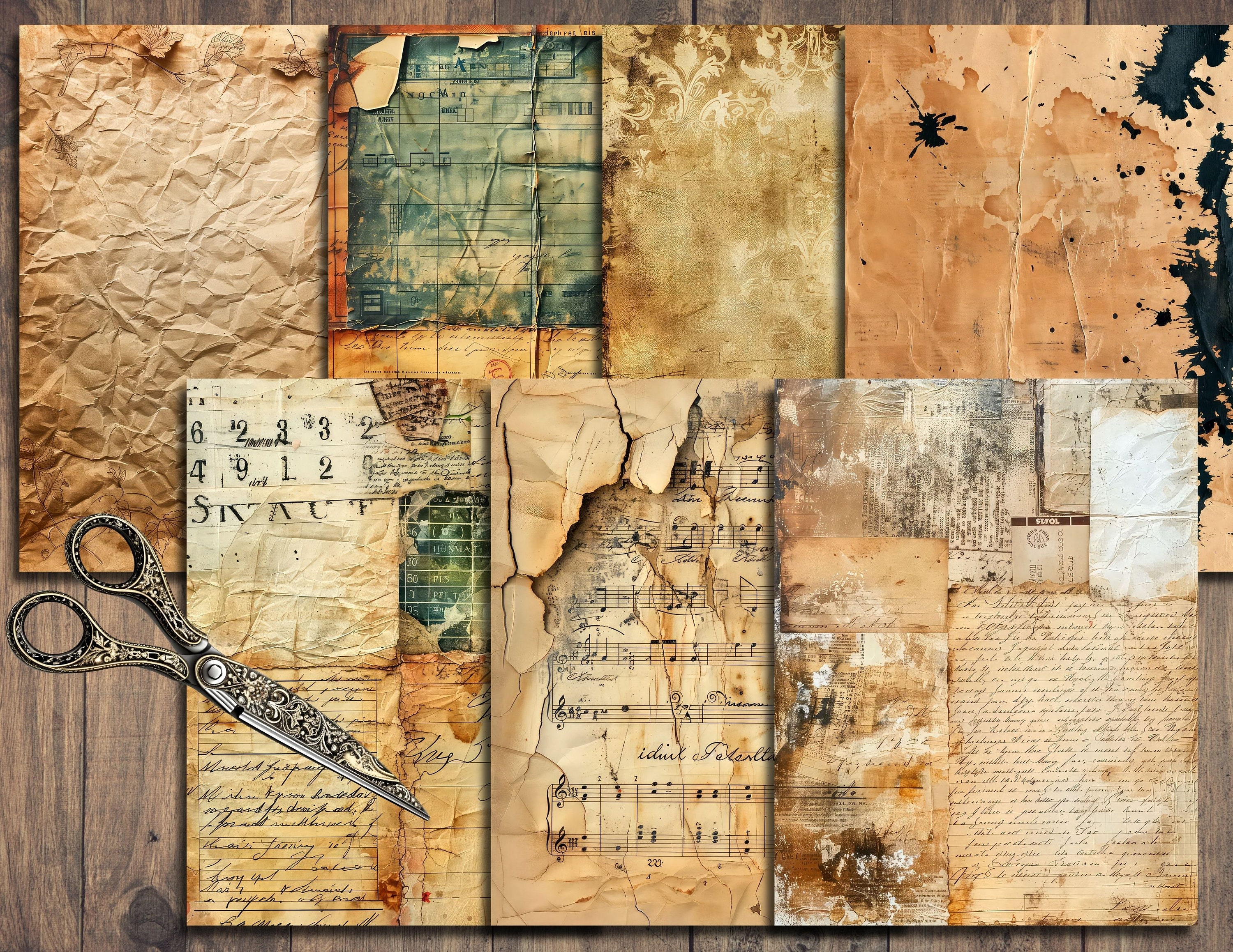 Grunge Neutrals Junk Journal Pages, Digital Scrapbook Kit, Distressed ...