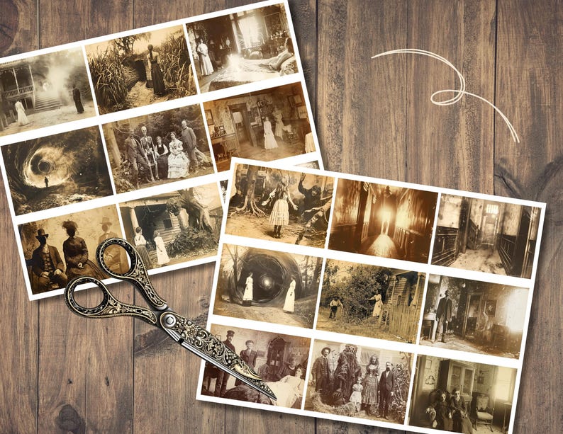 Griezelige foto's, afdrukbare rare ephemera, vintage junkjournal, digitale plakboekkit, griezelig collageblad, grimoire-horror, gotische download afbeelding 7