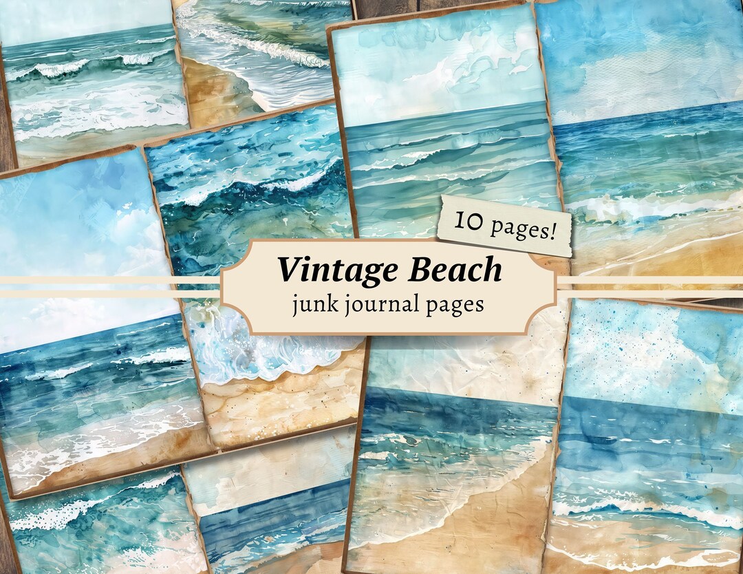 Vintage Beach Junk Journal Pages, Digital Scrapbook Paper Kit, Coastal ...
