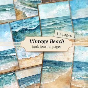 Pagine di diario Vintage Beach Junk, kit di carta per album digitale, stampabile sulla costa, foglio di collage oceanico, download del mare, carte marine nautiche