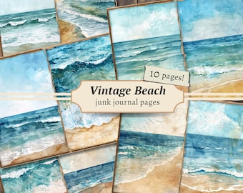 Vintage Beach Junk Journal Pages, Digital Scrapbook Paper Kit, Coastal Printable, Ocean Collage Sheet, Sea Download, Nautical Marine Cards