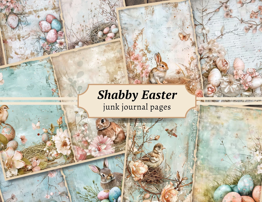 Shabby Easter Junk Journal Pages, Digital Scrapbook Paper Kit ...