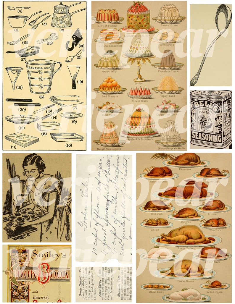 Vintage Cooking Ephemera 50 Pc Old Cookbook Printable Etsy