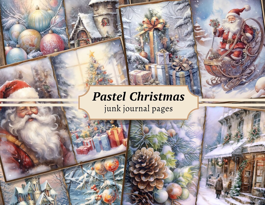 Pastel Christmas Junk Journal Pages, Digital Scrapbook Paper Kit ...