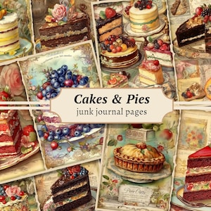 Strony dziennika śmieciowego „Casta i ciasta”, zestaw papieru do scrapbookingu cyfrowego, wydruk do pieczenia, arkusz kolażu „Sweet Treats”, gotowanie deserów, kuchnia vintage