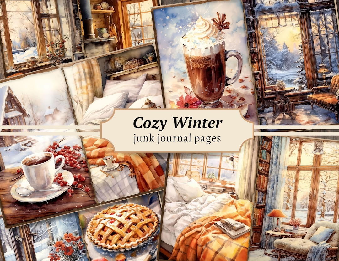 Cozy Winter Junk Journal Pages, Digital Scrapbook Paper Kit, Snow ...