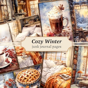 Gemütliche Winter Junk Journal Seiten, Digitales Scrapbook Papier Kit, Schnee Printable, Cottage Collage Sheet, Vintage Ephemera, Weihnachten Download