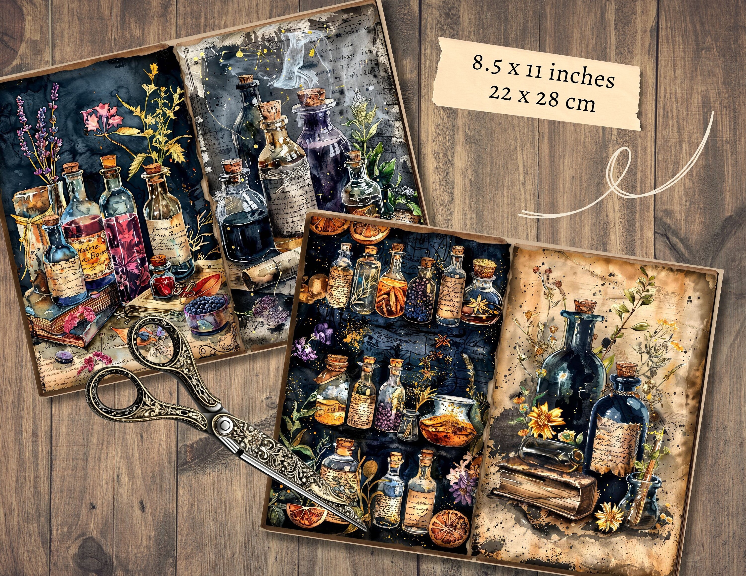 Mystic Potion Junk Journal Pages, Digital Scrapbook Paper Kit, Alchemy ...