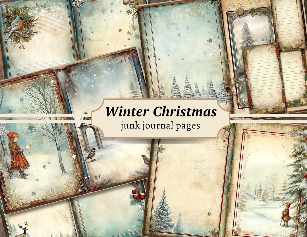 Winter Christmas Junk Journal Pages, Digital Scrapbook Paper Kit, Snowy ...