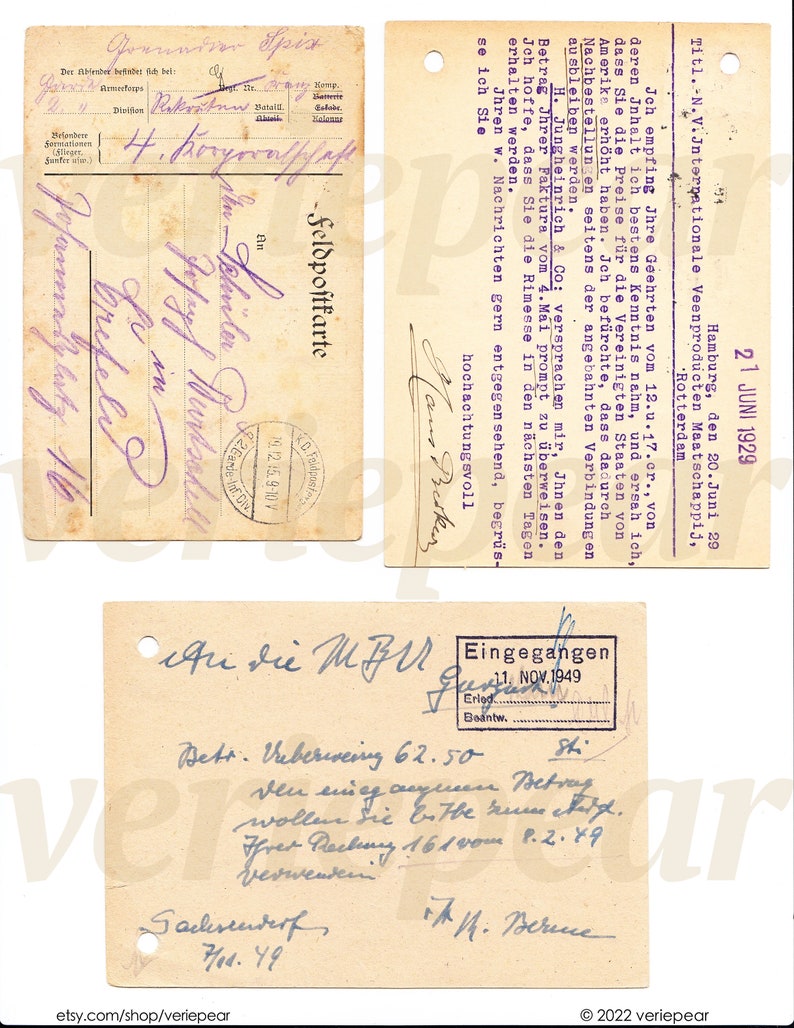 May include: A vintage postcard with handwritten text in German and a stamp from the Feldpost, a military postal service. The text reads "An Joseph Burtsshell in Crefeld, Ichannelzlatz 10" and "Grenadier Spir, Der Alleser befiebel, 2.4 Disgen Ron Bell".