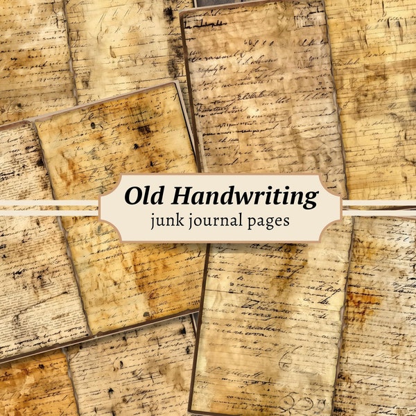 Old Handwriting Junk Journal Pages, Digital Scrapbook Paper Kit, Vintage Handwritten Printable, Neutral Ephemera, Distressed Collage Sheet
