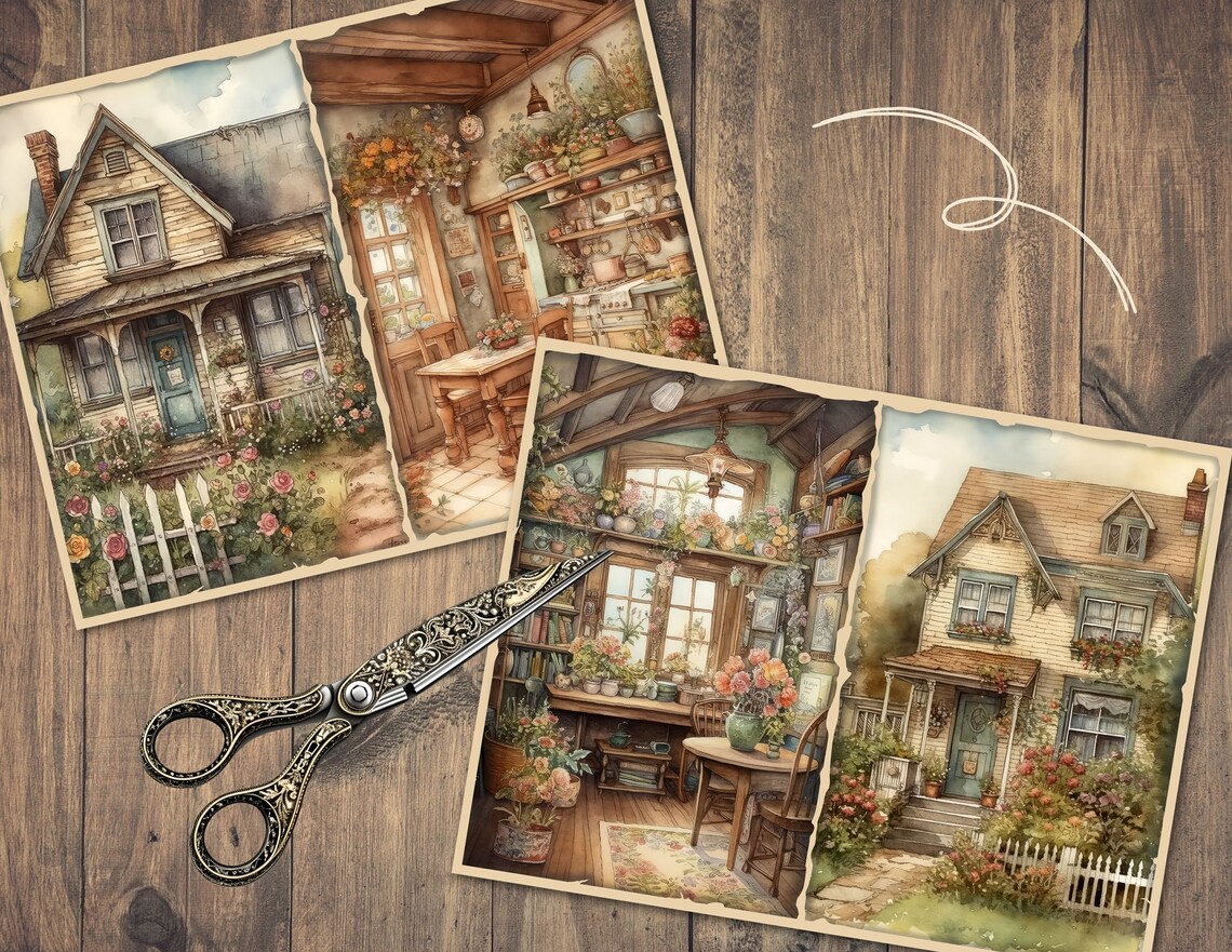 Cozy Cottage Junk Journal Pages, Digital Cottagecore Scrapbook Paper ...