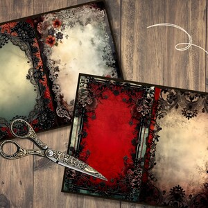 Gothic Red Lace Junk Journal Pages, Digital Scrapbook Paper Kit ...