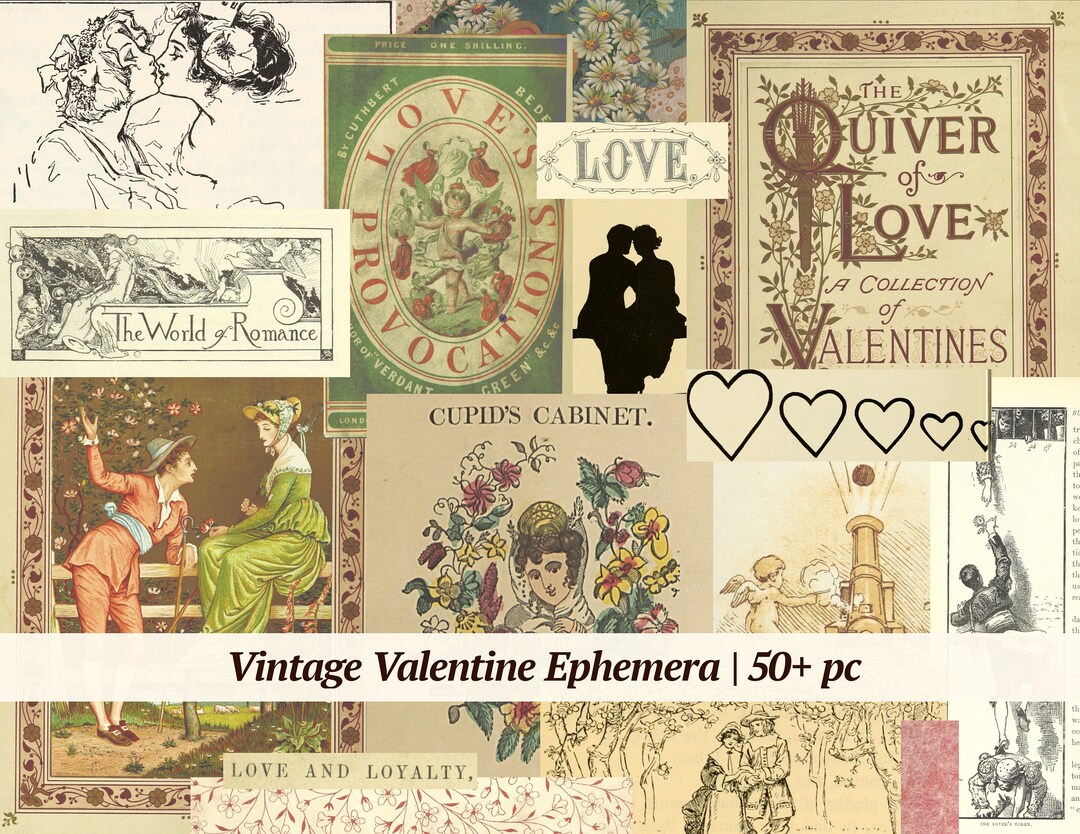 Vintage Valentine Ephemera 50 Pc Printable Valentines Collage Sheet
