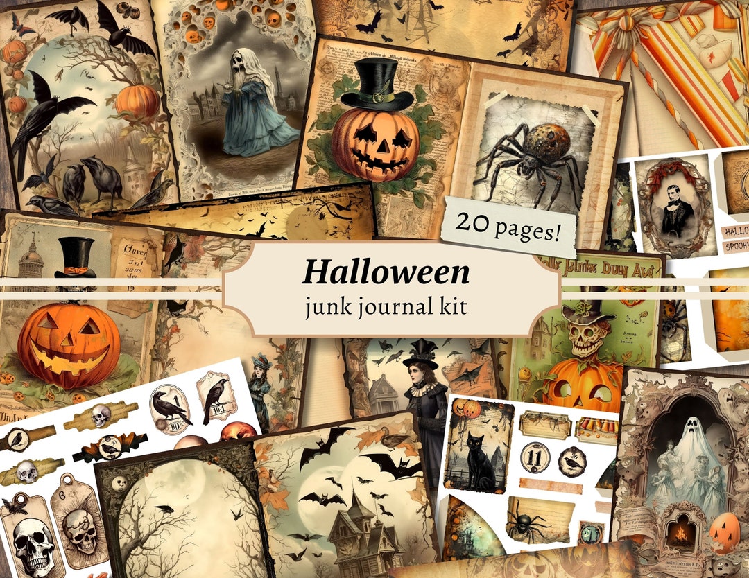 Halloween Junk Journal Kit, Digital Scrapbook Paper, Pumpkin Printable ...