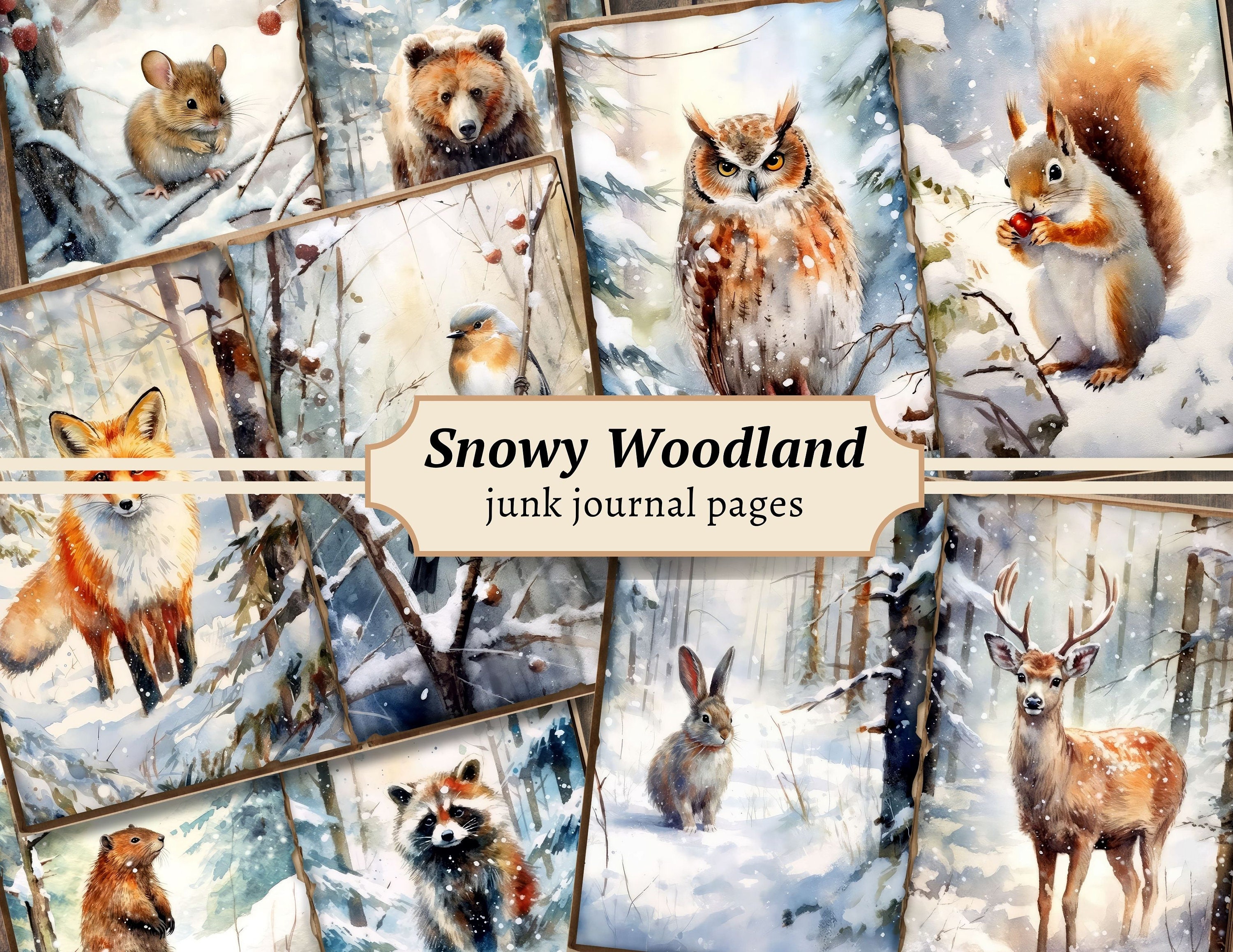 Snowy Woodland Junk Journal Pages, Digital Scrapbook Paper Kit, Winter ...