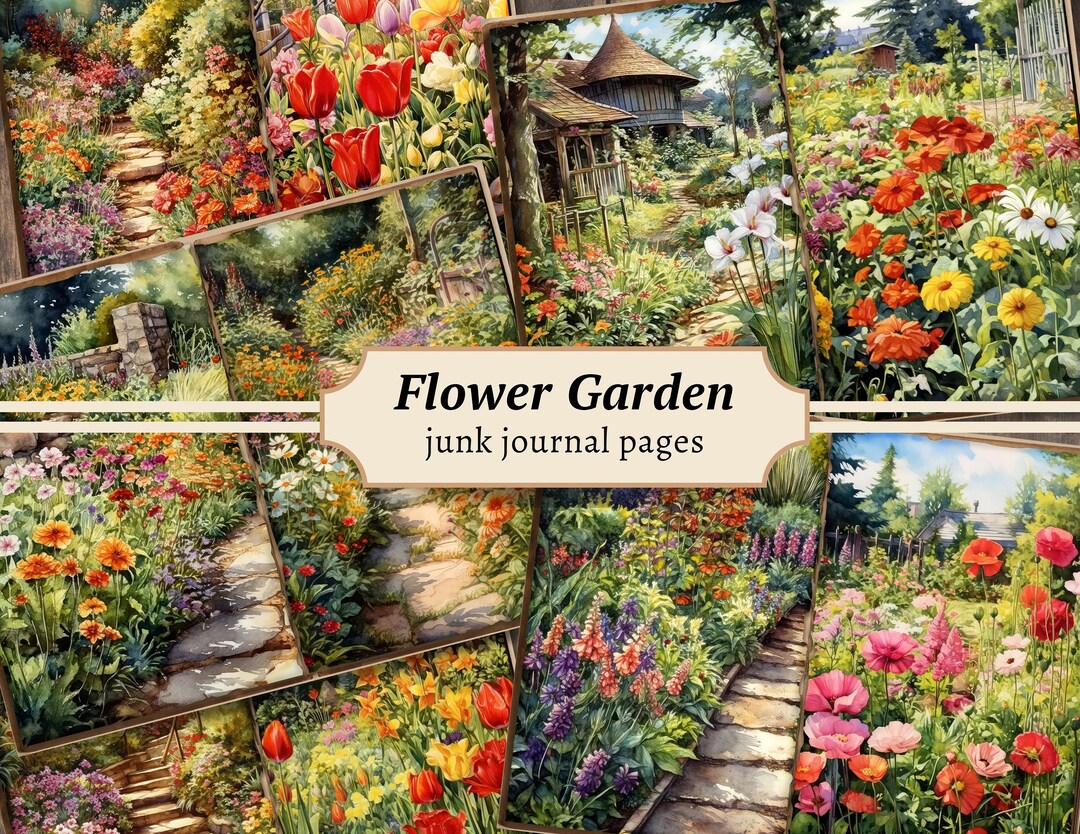 Flower Garden Junk Journal Pages, Digital Scrapbook Paper Kit ...