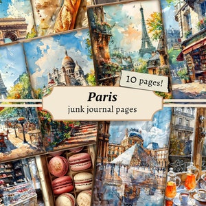 Paris Junk Journal Pages, digitaal Frans plakboekpapier, afdrukbaar Frankrijk, shabby chic collageblad, vintage ephemera, Parijse download