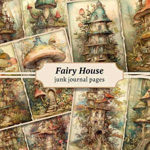 Fairy House Junk Journal Pages, Digital Fantasy Forest Scrapbook Paper, Printable Collage Sheet, Magical Ephemera Kit, Vintage Mushrooms