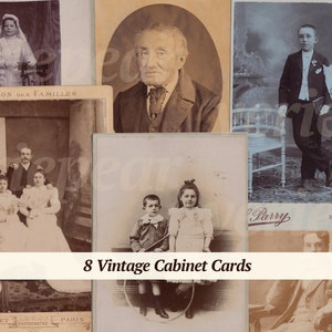 Vintage Cabinet Cards | 8x | digital paper ephemera | instant download old photo bundle | black & white, sepia printable photographs | CDV