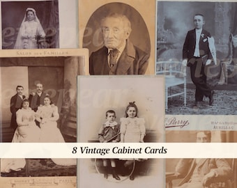 Vintage Cabinet Cards | 8x | digital paper ephemera | instant download old photo bundle | black & white, sepia printable photographs | CDV