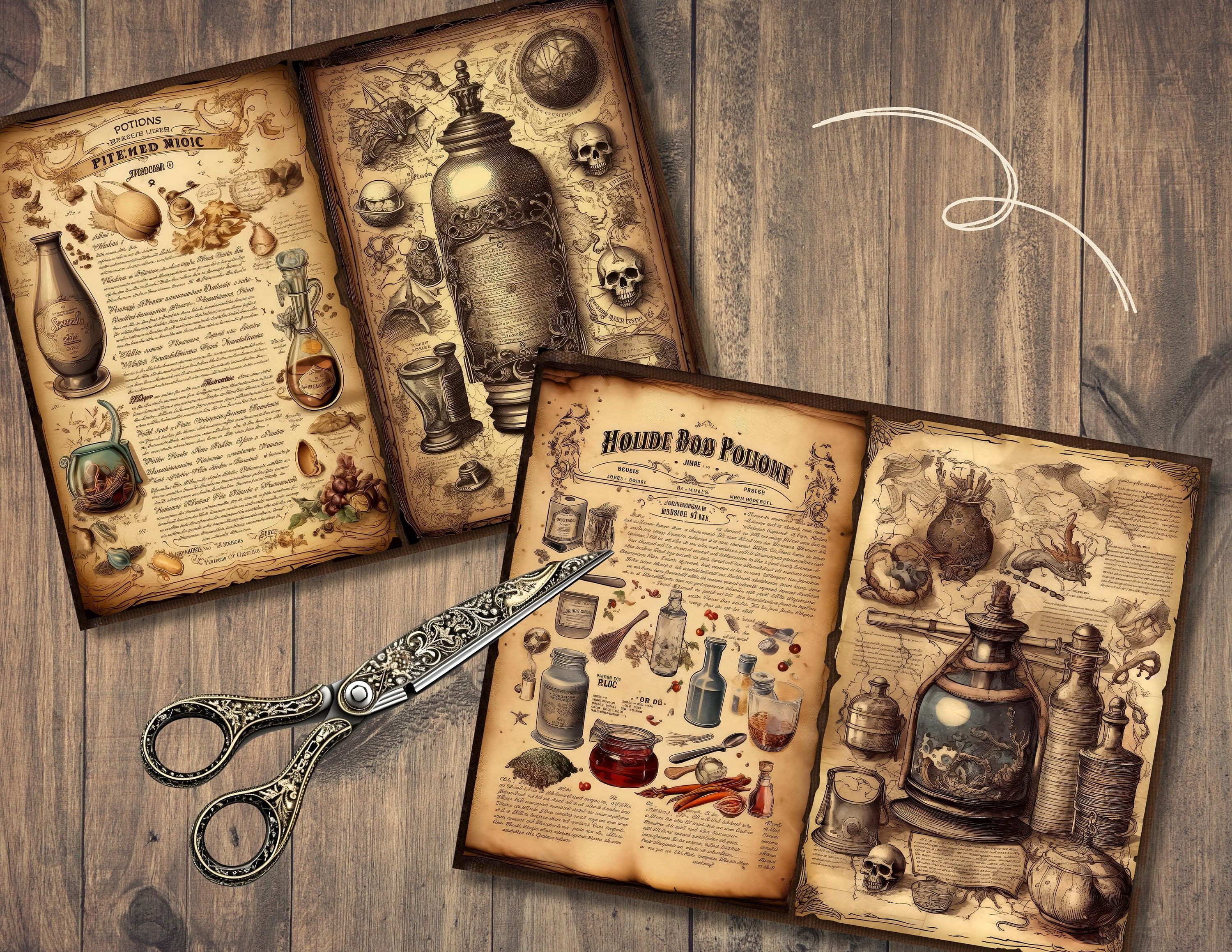 Mystic Potion Junk Journal Pages, Digital Scrapbook Paper Kit, Vintage ...