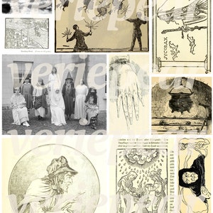 Vintage Witch Ephemera | 60+ pc | witchy junk journal printables, digital wicca collage sheet, old spooky scrapbook kit, creepy witchcraft image 2
