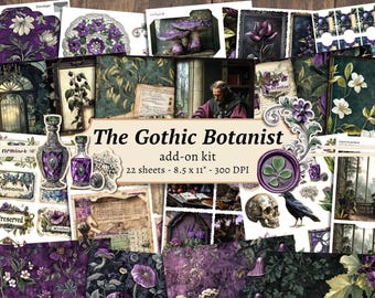 Kit aggiuntivo "The Gothic Botanist Junk Journal", carta per scrapbooking digitale, stampabile botanica, pagine vittoriane, effimeri vintage, Dark Academia
