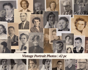Vintage Portrait Photos | 42x | digital paper ephemera | instant download old photo bundle | black & white, sepia, printable photographs