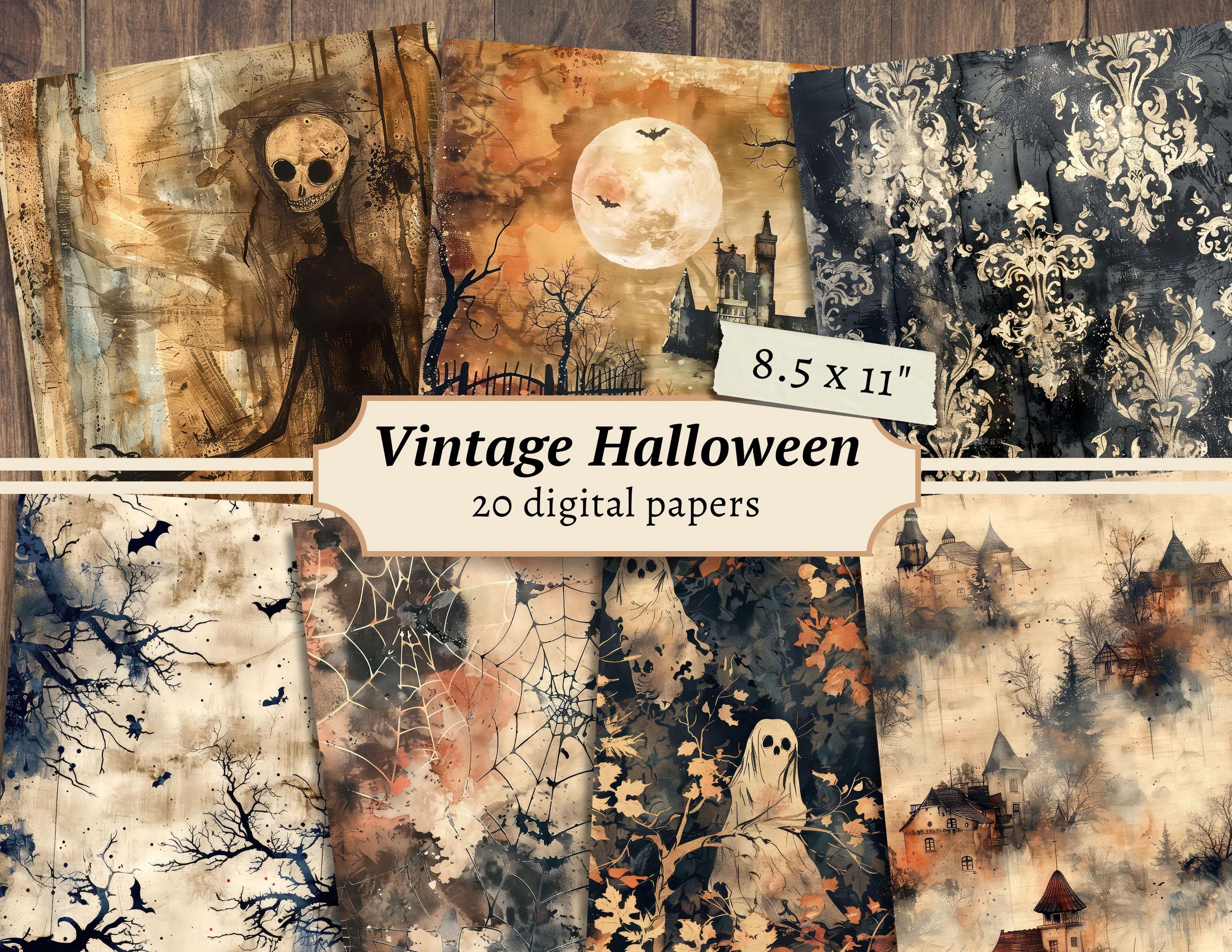 Haunted Paper Vector Vintage Halloween Digital Papers, Scrapbook Kit, Grimoire Printable ...