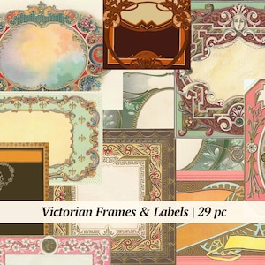 Victorian Frames & Labels | 29 pc | vintage journaling ephemera, digital junk journal supply, printable collage tag, scrapbook embellishment