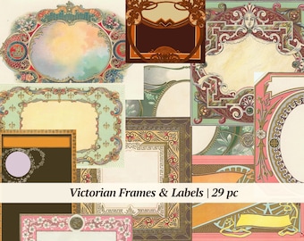 Cornici e etichette vittoriane / 29 pz / effimeri di diario vintage, fornitura di diario digitale spazzatura, etichetta collage stampabile, abbellimento di album