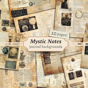 Arrière-plans de notes mystiques, pages de journal indésirable, papier de scrapbooking numérique, grimoire imprimable, feuille de collage, éphémères vintage, livre des ombres
