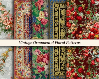 Vintage Ornamental Floral Patterns | printable collage sheets, junk journal decorative paper, digital scrapbook kit, journaling background